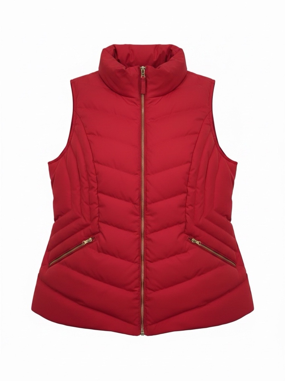 Talbots Red goose down filled Quilted Puffer Vest w/Gold Zippers-Medium-Talbots